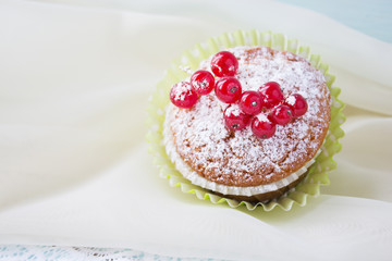 Dessert with red currant berries. Close-up. Top view.