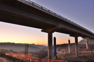 Construction of a bridge on a highway in Spain