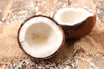 Fototapeta na wymiar coconut on wood background