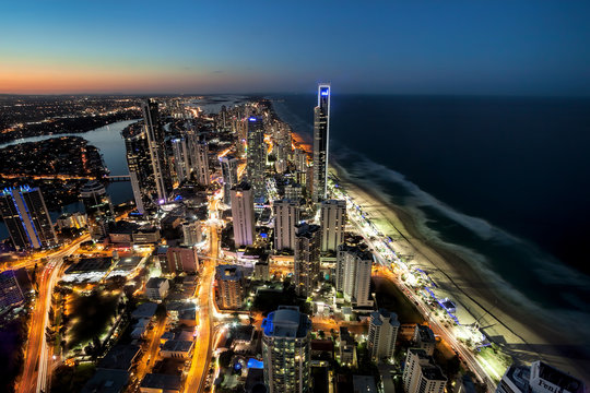 Night time view of Surfers Paradise, Gold Coast, Australia