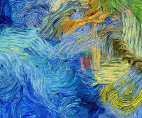 Abstract texture background. Digital painting in Vincent Van Gogh style artwork. Hand drawn artistic pattern. Modern art. Good for printed pictures, postcards, posters or wallpapers and textile print.
