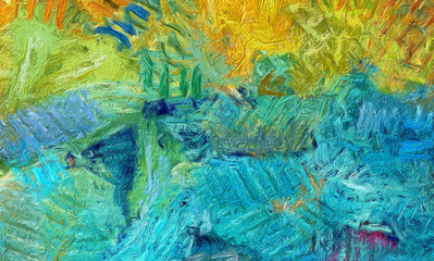 Abstract art background. Oil painting style on canvas. Warm colorful texture. Soft paint brushstrokes. Modern art. Contemporary artistic print. Template for design products decoration. Creative decor.