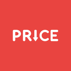 Vector icon concept of price word with arrow moving down on red background