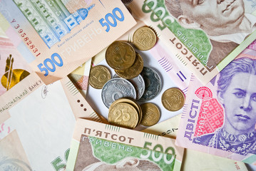 Fototapeta na wymiar ukrainian coins and paper money