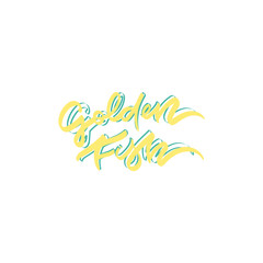 Golden fish hand drawn lettering design.