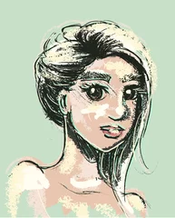 Fototapeten Portret vector illustratie van een jonge vrouw of meid © emieldelange