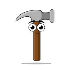 Hammer - cute children's character, illustration for children's books about work with wooden boards or carpentry work.