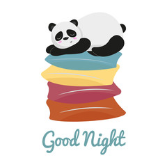 Sleeping panda bear. Good night panda illustration vector.