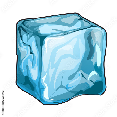"Single ice cube isolated on a white background. Vector cartoon close