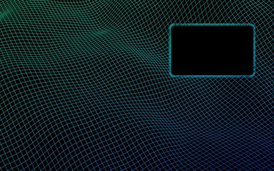 Abstract landscape on a dark background. Ready template. Cyberspace grid. Hi-tech network. 3d technology illustration. Mockup.