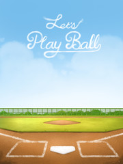 Digital illustration painting of baseball field for background, children's illustration styles.