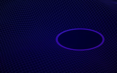 Abstract landscape on a blue background. Cyberspace grid. Hi-tech network, technology. 3D illustration. Mockup