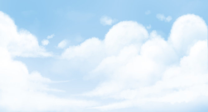 Digital illustration painting of blue sky white clouds background, children's illustration styles.