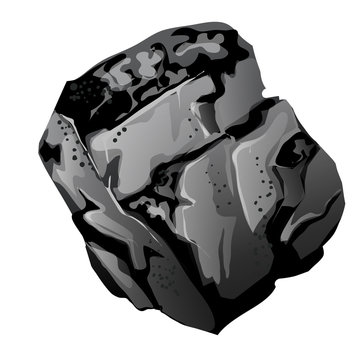 A fragment of stone coal. The source of energy and useful minerals isolated on white background. Vector cartoon close-up illustration.