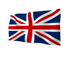 Waving flag of the Great Britain. British flag. United Kingdom of Great Britain and Northern Ireland. State symbol of the UK. 3D illustration