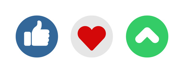 Thumb up symbol, finger up icon vector illustration. Heart shape. Up vote