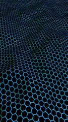 Honeycomb wave effect on a blue green background. Perspective view on polygon look like honeycomb. Isometric geometry. Vertical image orientation. 3D illustration