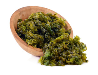 Seaweed in the Wood Cup isolated on white background. © yingtustocker