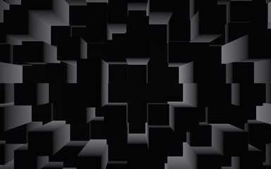 Abstract dark elegant cube geometric background. Chaotically advanced rectangular bars. 3D Rendering, 3D illustration