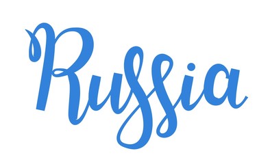 Russia blue lettering. Copyspace. Flat vector illustration. Isolated on white background.