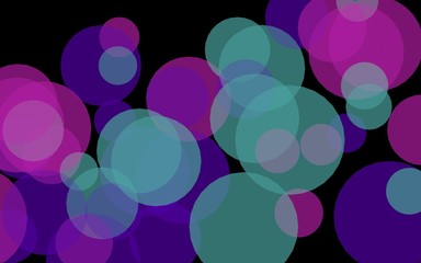 Multicolored translucent circles on a dark background. Red tones. 3D illustration