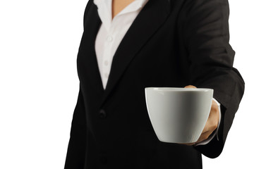 businesswoman enjoying of coffee isolated with clipping path