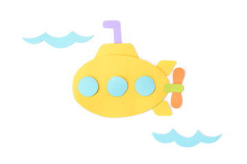 Submarine paper cut on white background - isolated