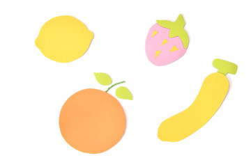 Summer fruits paper cut on white background - isolated