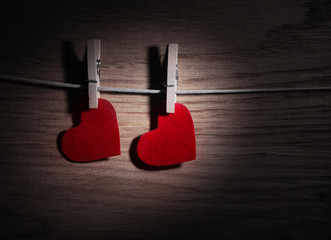 Red heart paper on wooden background.Image in the Valentines day