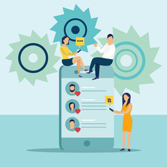 Social media concept banner in flat cartoon style. Minimal vector illustration. 