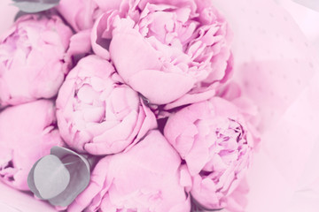 Bouquet of pink peonies close up