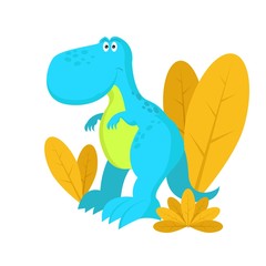 Adorable little dinosaur vector illustration for kids fashion, funny dino in cartoon style. Ideal for cards, invitations, party, banners, kindergarten, baby shower, preschool and children room decor