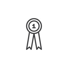 First place award ribbon outline icon. linear style sign for mobile concept and web design. Number one badge simple line vector icon. Symbol, logo illustration. Pixel perfect vector graphics