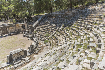 Theatre building in Priene Ancient city in Turkey