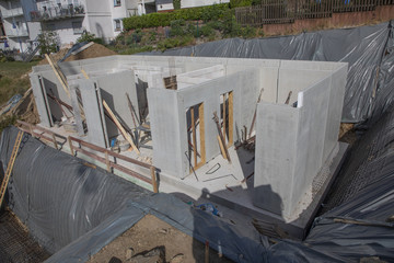 unfinished construction site of a family house