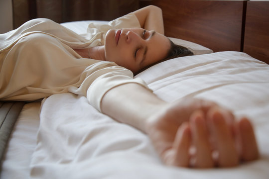 
Young woman sleeping, side view, candid style image