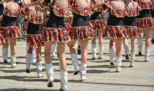 Drum majorettes dancing at a festival