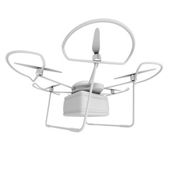 Remote control air drone. Dron flying with cargo box. 3d render isolated on white