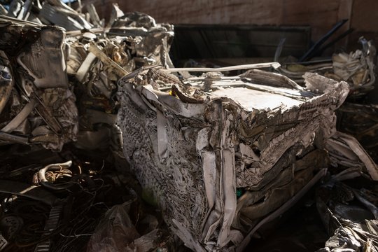Compressed trash in the scrapyard