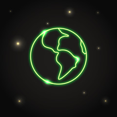 Neon planet Earth icon in thin line style