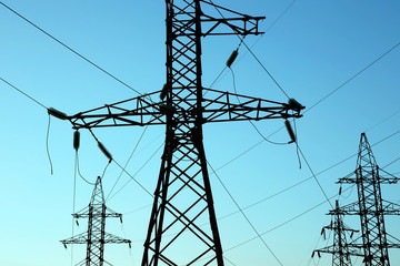 masts and wires on a background blue sky.