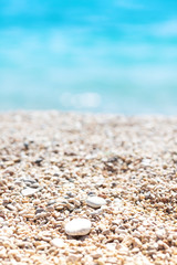 Sandy beach and blue sea.