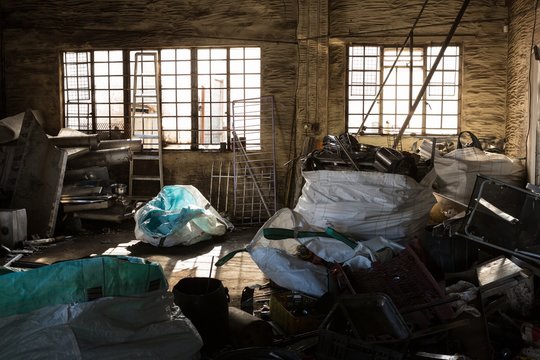 Bags full of trash in the scrapyard