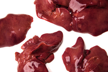 A lot of chicken liver offal isolated on a white background