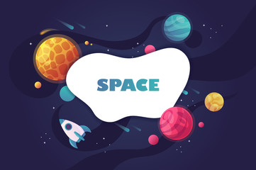 horizontal space background with abstract shape and planets. vector illustration © sweet kiwi