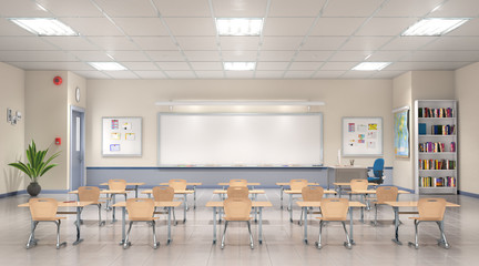 Fototapeta Classroom interior. 3D illustration. obraz