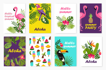 set of card tropical flamingo. vector  illustration