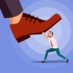 Big Foot Stepping On Businessman Vector. Power. Fights Against Giant Foot. Crisis. Domination Cartoon Illustration