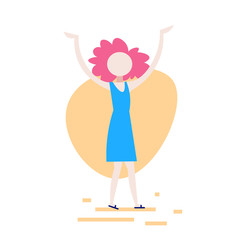 casual woman raising hands standing pose on white background female cartoon character full length flat vector illustration