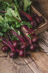 Fresh beetroots on rustic table